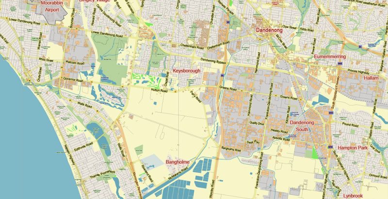Melbourne Australia Grande area Vector Map Exact City Plan Street Map editable Adobe Illustrator in layers