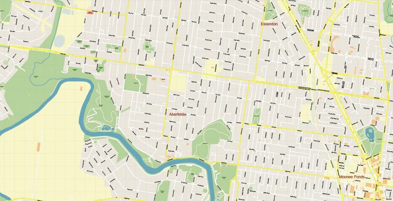 Melbourne Australia Grande area Map Vector Exact City Plan High Detailed Street Map editable Adobe Illustrator in layers