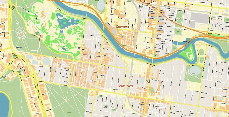 Melbourne Australia Grande area Map Vector Exact City Plan High Detailed Street Map editable Adobe Illustrator in layers