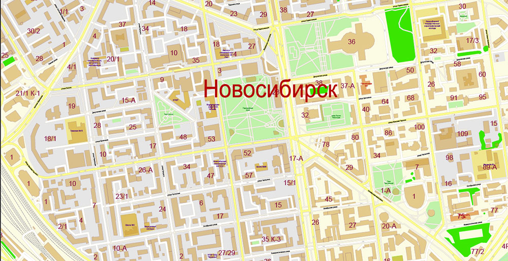 Новосибирск Россия ПДФ Векторная Карта Подробная с номерами домов в слоях Adobe PDF