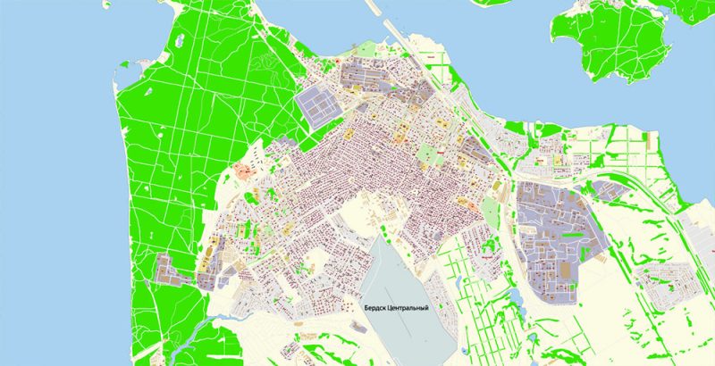 Новосибирск Россия Векторная Карта Подробная, полная нумерация домов в слоях Adobe Illustrator