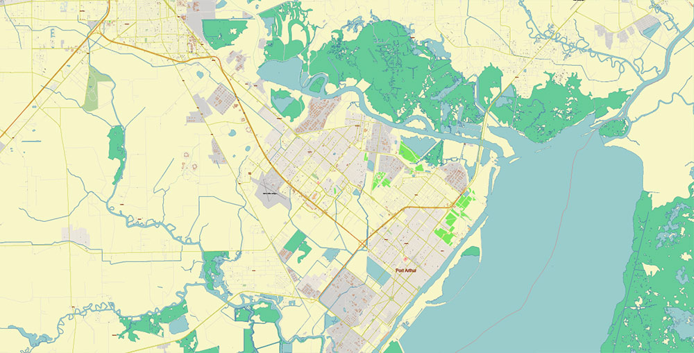 Port Arthur Texas US PDF Vector Map Exact City Plan High Detailed Street Map editable Adobe PDF in layers
