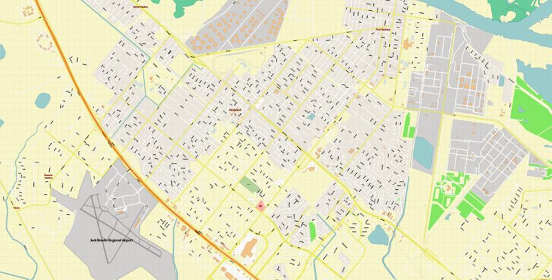 Port Arthur Texas US Map Vector Exact City Plan High Detailed Street Map editable Adobe Illustrator in layers