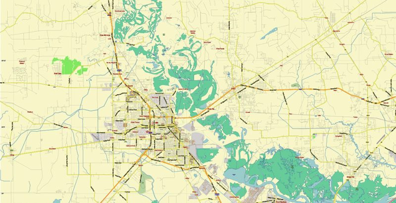 Port Arthur Texas US Map Vector City Plan Exact Street Map editable Adobe Illustrator in layers