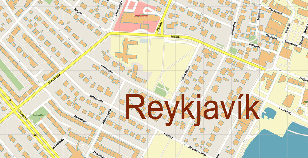 Reykjavik Iceland Map Vector Accurate High Detailed City Plan editable Adobe Illustrator Street Map in layers