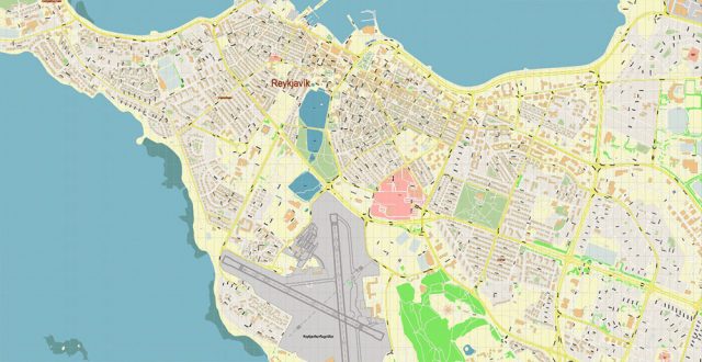 Reykjavik Iceland PDF Vector Map Accurate High Detailed City Plan ...