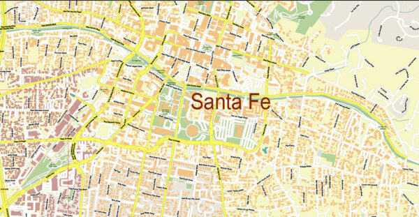 Santa Fe New Mexico US PDF Vector Map Exact City Plan High Detailed Street Map editable Adobe ...