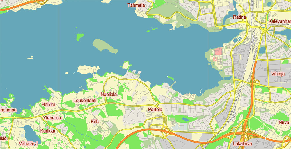 Tampere Finland Vector Map Free Editable Layered Adobe Illustrator + PDF + SVG