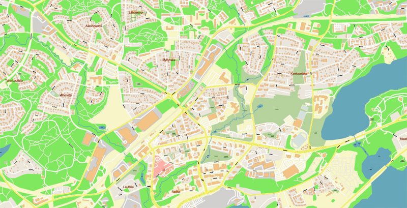 Tampere Finland Map Vector Exact City Plan High Detailed Street Map editable Adobe Illustrator in layers