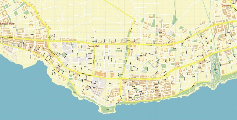 Antalya Turkey Map Vector Accurate High Detailed City Plan editable Adobe Illustrator Street Map in layers