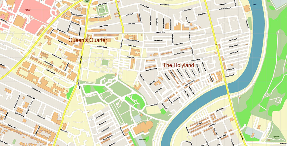 Belfast Northern Ireland UK Vector Map Exact City Plan High Detailed Street Map Adobe Illustrator in layers