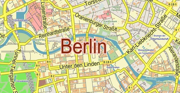 Berlin Germany PDF Vector Map: City Plan Low Detailed (for small print