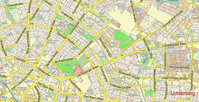 Berlin Germany Map Vector City Plan Low Detailed (for small print size) Street Map editable Adobe Illustrator in layers