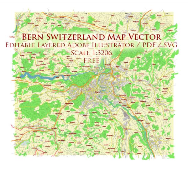 Bern Switzerland Vector Map Free Editable Layered Adobe Illustrator + PDF + SVG