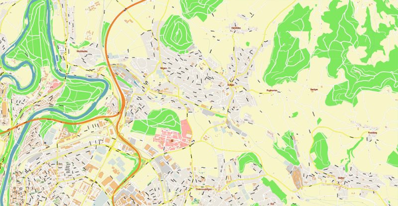 Bern Switzerland Map Vector Accurate High Detailed City Plan editable Adobe Illustrator Street Map in layers
