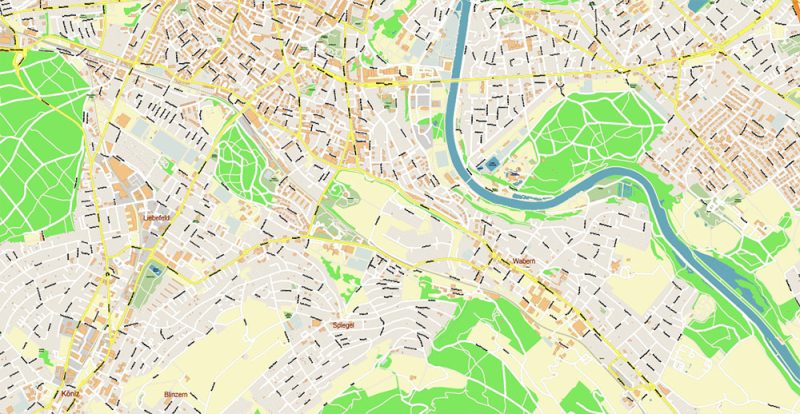 Bern Switzerland Map Vector Accurate High Detailed City Plan editable Adobe Illustrator Street Map in layers