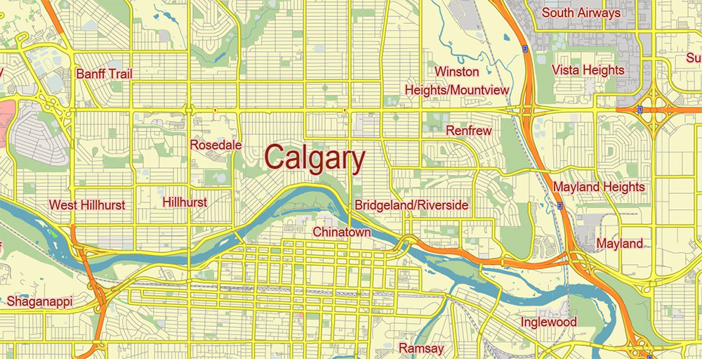 Calgary Alberta Canada Vector Map Free Editable Layered Adobe Illustrator + PDF + SVG