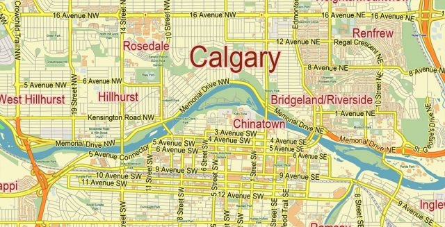 Calgary Alberta Canada PDF Vector Map City Plan Low Detailed for printable-map-of-downtown-calgary-printable-maps