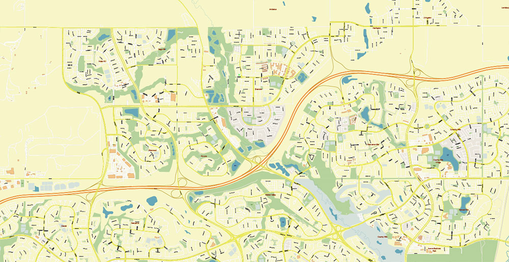 Calgary Alberta Canada Map Vector Accurate High Detailed City Plan editable Adobe Illustrator Street Map in layers