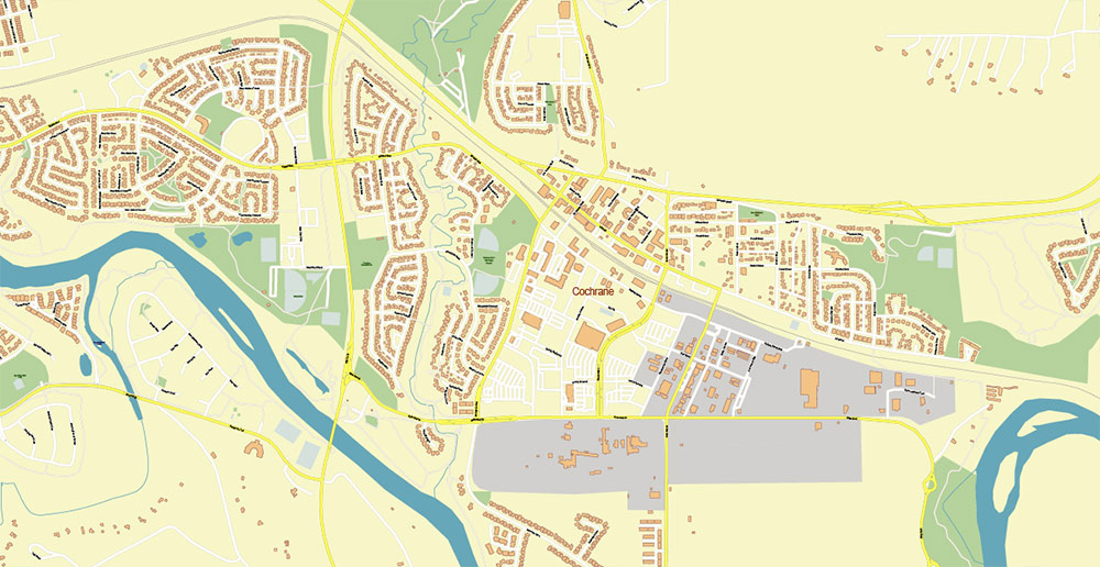 Calgary Alberta Canada Map Vector Accurate High Detailed City Plan editable Adobe Illustrator Street Map in layers