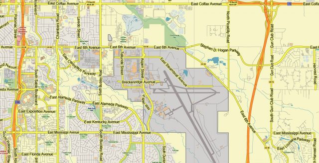 Denver Boulder Colorado US PDF Vector Map City Plan Low Detailed (for