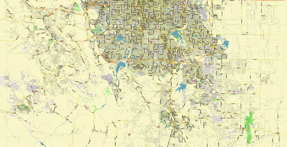 Denver Boulder Colorado US Map Vector City Plan Low Detailed (for small print size) Street Map editable Adobe Illustrator in layers