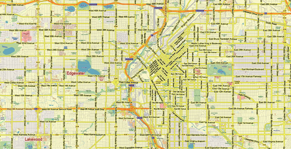 Denver Boulder Colorado US Map Vector City Plan Low Detailed (for small print size) Street Map editable Adobe Illustrator in layers