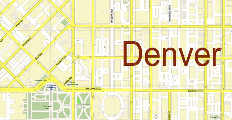 Denver Boulder Colorado US Map Vector Accurate High Detailed City Plan editable Adobe Illustrator Street Map in layers