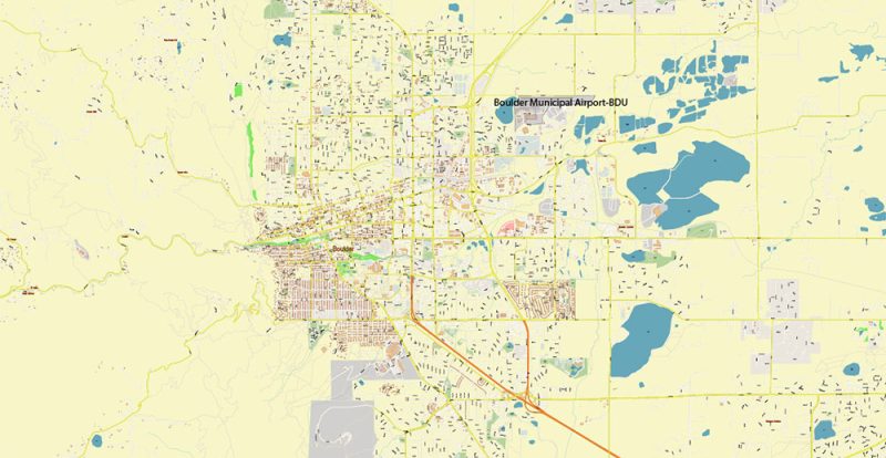 Denver Boulder Colorado US Map Vector Accurate High Detailed City Plan editable Adobe Illustrator Street Map in layers