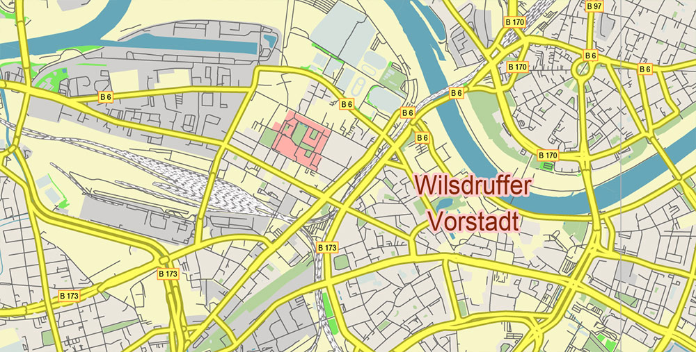 Dresden Germany Vector Map Free Editable Layered Adobe Illustrator + PDF + SVG