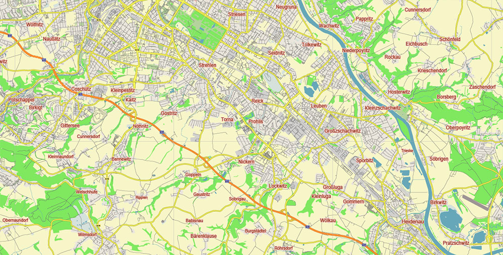 Dresden Germany Vector Map Free Editable Layered Adobe Illustrator + PDF + SVG