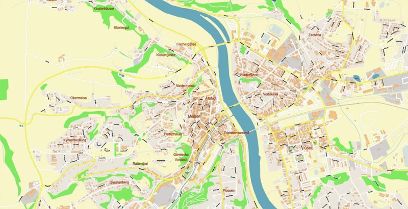 Dresden Germany Map Vector Accurate High Detailed City Plan editable Adobe Illustrator Street Map in layers