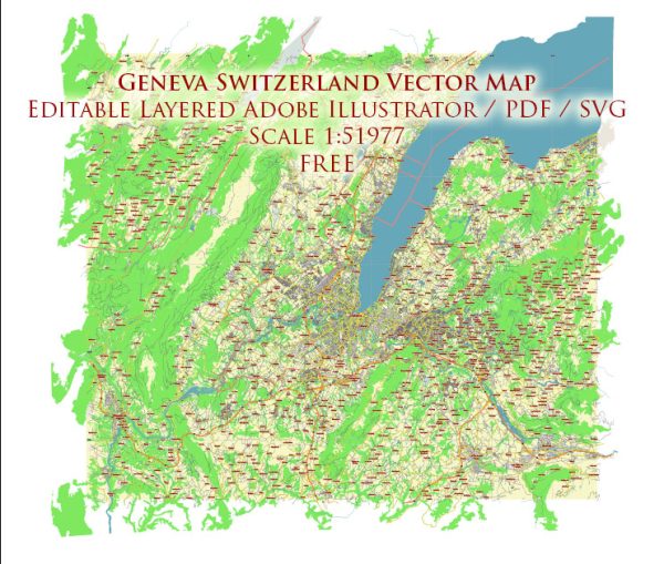 Geneva / Geneve Switzerland Vector Map Free Editable Layered Adobe Illustrator + PDF + SVG