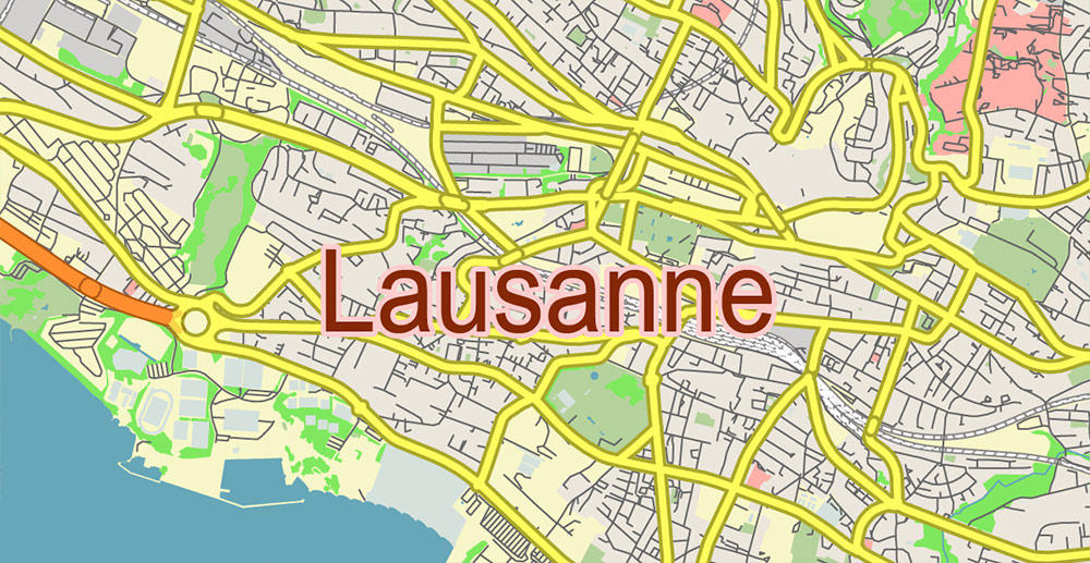 Lausanne Switzerland Vector Map Free Editable Layered Adobe Illustrator + PDF + SVG