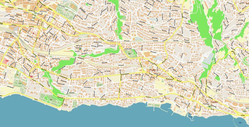 Lausanne Switzerland Map Vector Accurate High Detailed City Plan editable Adobe Illustrator Street Map in layers
