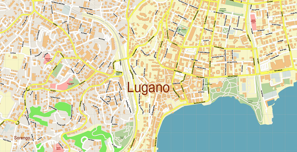 Lugano Switzerland DWG + DXF + PDF Map Vector Accurate High Detailed City Plan editable AutoCAD Street Map in layers