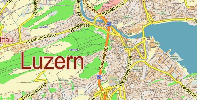 Luzern Lucerne Switzerland PDF Vector Map City Plan Low Detailed (for