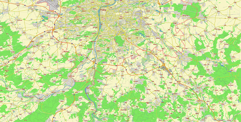 Prague Praha Czech Republic Vector Map Free Editable Layered Adobe Illustrator + PDF + SVG