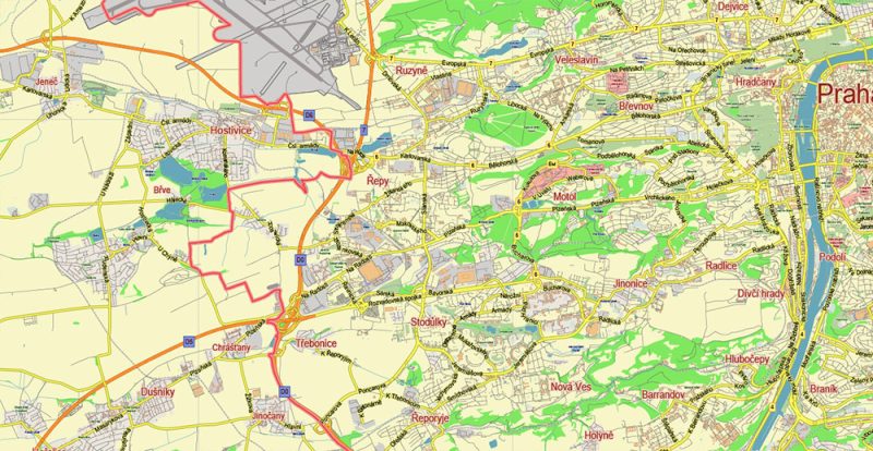 Prague Praha Czech Republic Map Vector City Plan Low Detailed (for small print size) Street Map editable Adobe Illustrator in layers