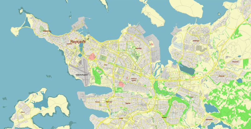 Reykjavik Iceland Vector Map Free Editable Layered Adobe Illustrator ...