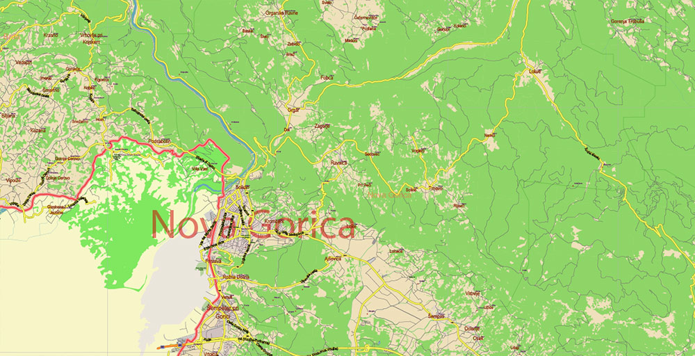 Slovenia PDF Vector Map: Full Extra High Detailed 01 (all roads) + Admin Areas editable Adobe PDF in layers