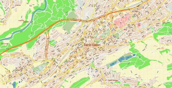 St. Gallen Switzerland PDF Vector Map Accurate High Detailed City Plan