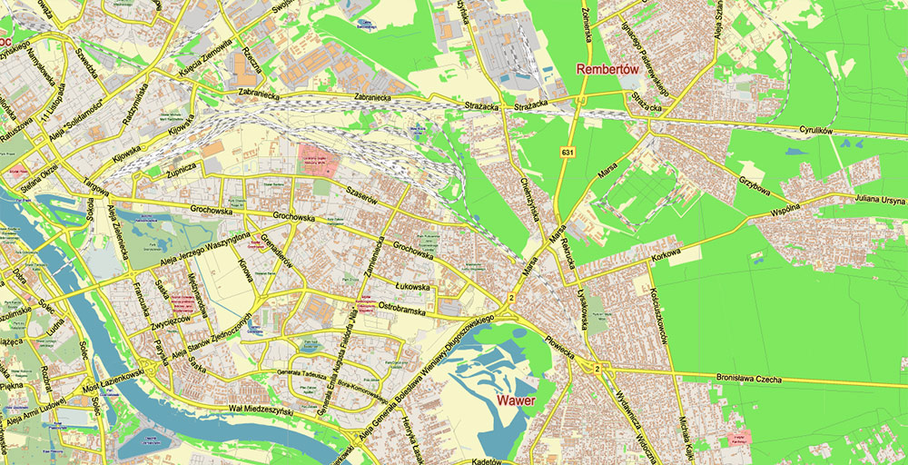 Warsaw Warszawa Poland PDF Vector Map City Plan Low Detailed (for small print size) Street Map editable Adobe PDF in layers