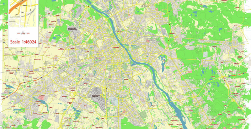 Warsaw Poland Vector Map Free Editable Layered Adobe Illustrator + PDF ...