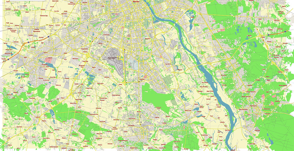 Warsaw Poland Vector Map Free Editable Layered Adobe Illustrator + PDF + SVG