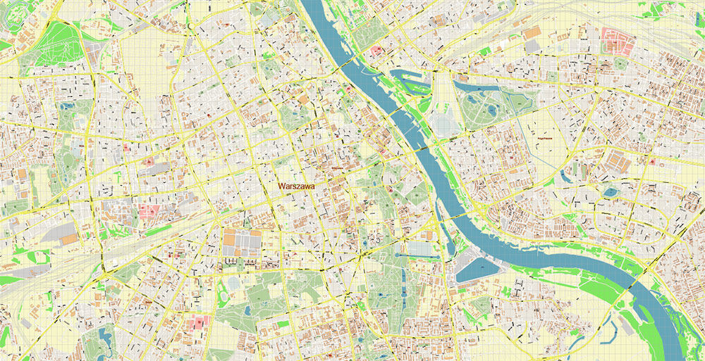 Warsaw Warszawa Poland PDF Vector Map Accurate High Detailed City Plan editable Adobe PDF Street Map in layers