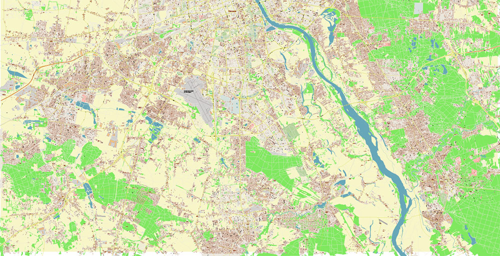 Warsaw Warszawa Poland PDF Vector Map Accurate High Detailed City Plan editable Adobe PDF Street Map in layers