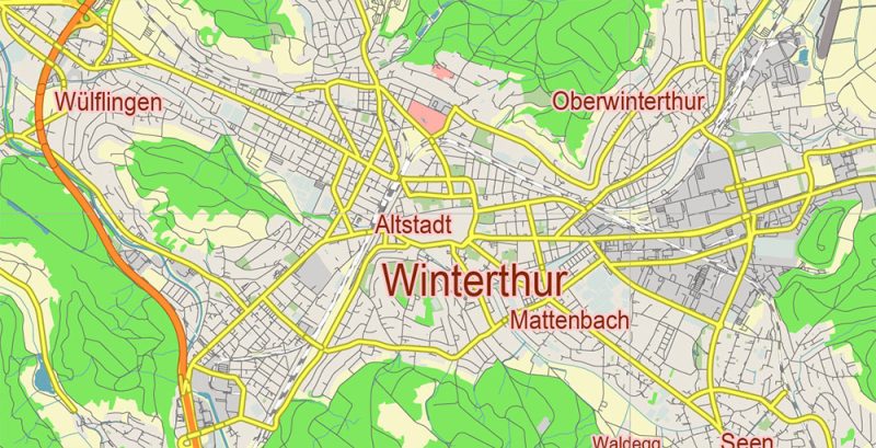 Winterthur Switzerland Vector Map Free Editable Layered Adobe