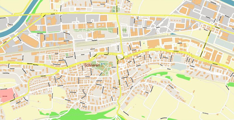 Zurich Switzerland Map Vector Accurate High Detailed City Plan editable Adobe Illustrator Street Map in layers