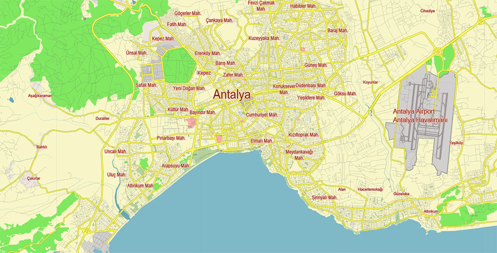 Antalya Turkey Vector Map Free Editable Layered Adobe Illustrator + PDF + SVG